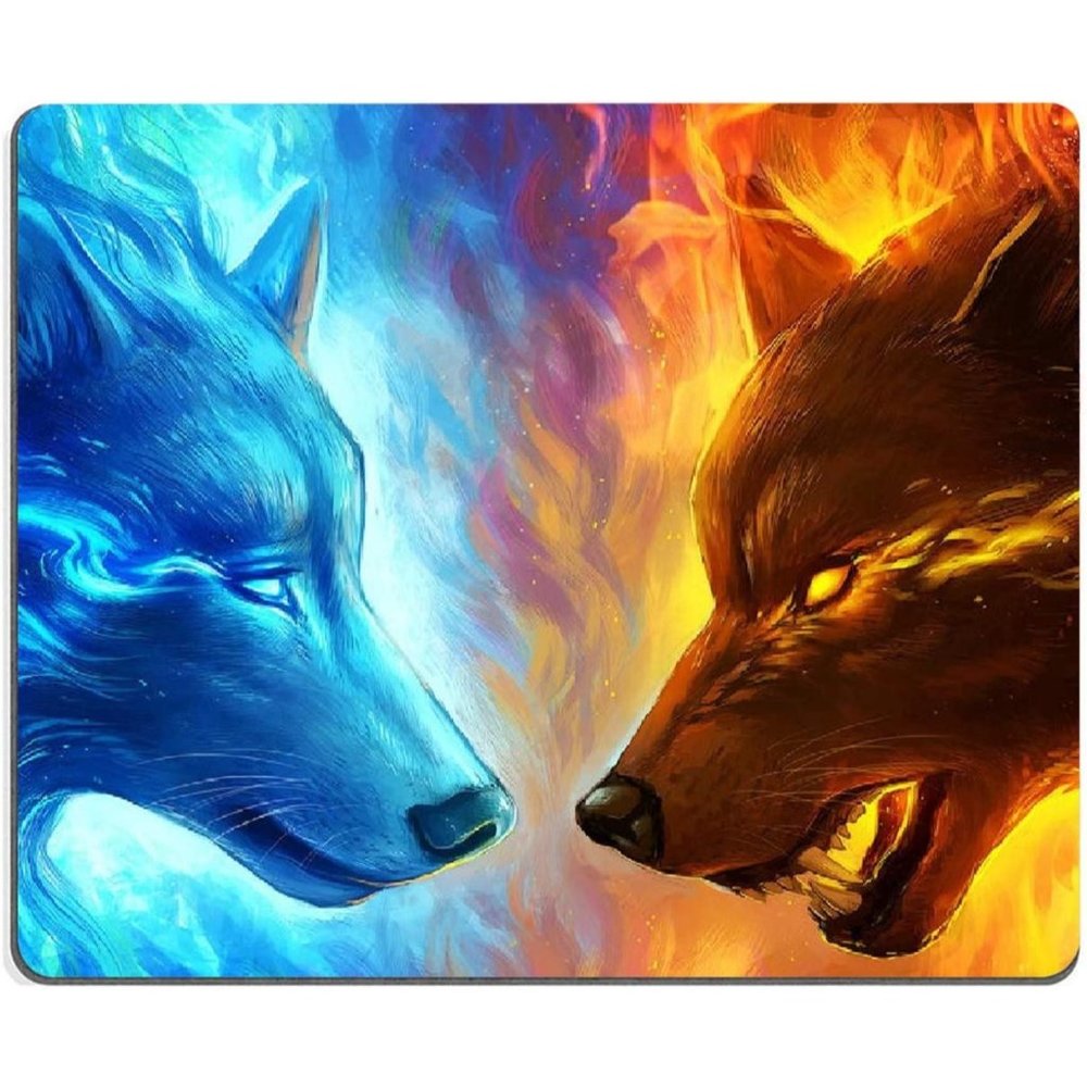 Ice and Fire Wolf Head Galaxy Mouse Pad,Gaming Non-Slip Rubber Base Mouse Pads f